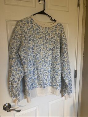 Altar'd State Cream Sweatshirt with Blue and Green Floral Print